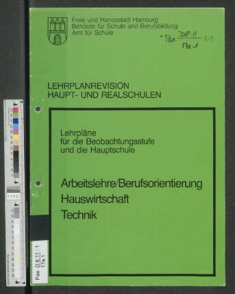 Lehrplanrevision Haupt- und Realschulen : Lehrpläne für die Beobachtungsstufe und die Hauptschule ; Arbeitslehre/Berufsorientierung, Hauswirtschaft, Technik