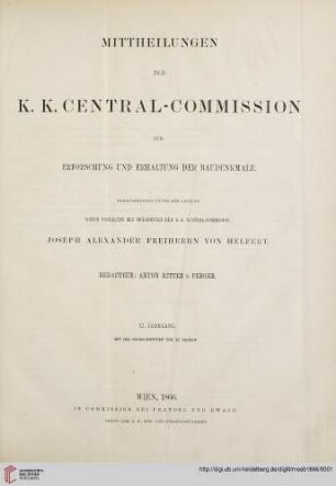 11: Mittheilungen der K.K. Central-Commission zur Erforschung und Erhaltung der Baudenkmale