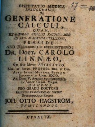 Disp. med. inaug. de generatione calculi