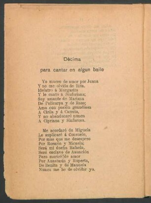 Décima para cantar en algun baile