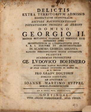De Delictis Extra Territorivm Admissis Dissertatio Inavgvralis