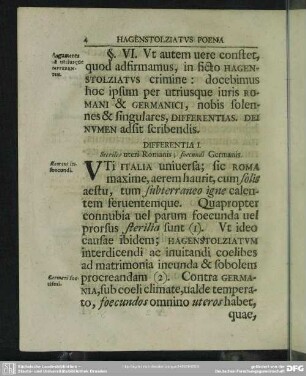 Differentia I. Steriles uteri Romanis; foecundi Germanis
