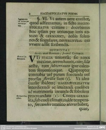 Differentia I. Steriles uteri Romanis; foecundi Germanis