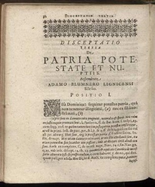 Disceptatio Tertia. De Patria Potestate Et Nuptiis.