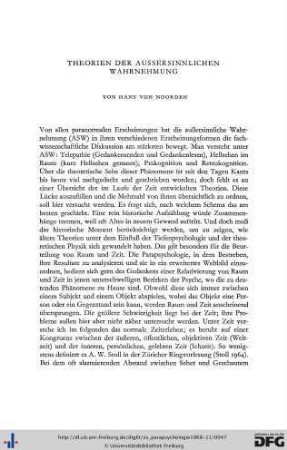 Hans von Noorden: Theorien der Außersinnlichen Wahrnehmung