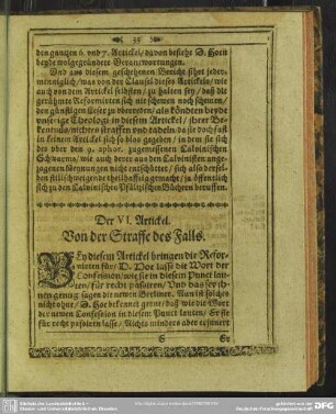 Der VI. Artickel. Von der Straffe des Falls