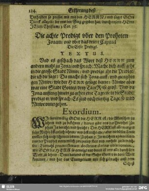 Die achte Predigt uber den Propheten Jonam, und uber das dritte Capittel Die Erste Predigt