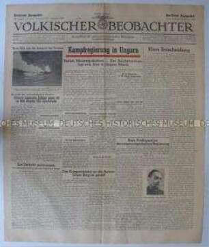 Titelblatt der Tageszeitung "Völkischer Beobachter" u.a. zur Regierungsumbildung in Ungarn