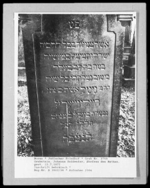 Grabstein von Johanna Heidweier, Ehefrau des Nathan (gestorben 1877.07.12)