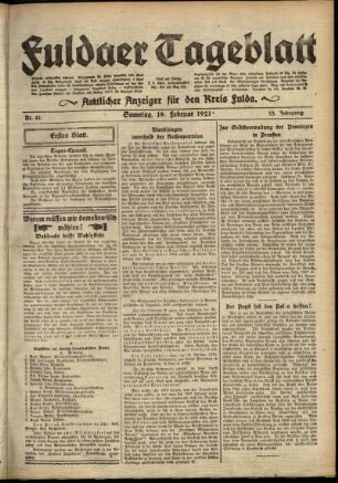 Erste Ausgabe vom Samstag, den 19. Februar 1921.