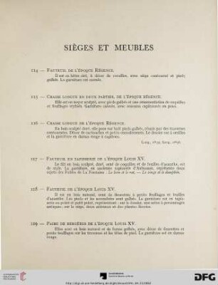 Sièges et Meubles (Nr. 114-151) avec planche XIV-XVI