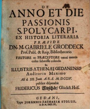 De anno et die passionis S. Polycarpi, ex historia literaria