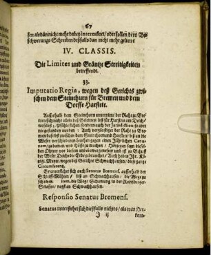 IV. Classis. die Limites und Gräntze Streitigkeiten betreffendt