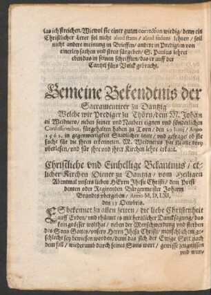 Gemeine Bekendtnis der Sacramentirer zu Dantzig ...