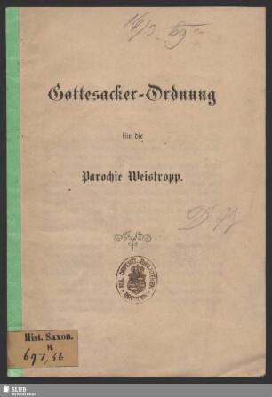 Gottesacker-Ordnung für die Parochie Weistropp