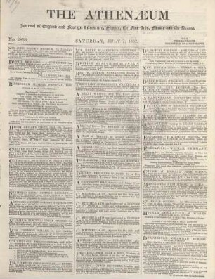 THE ATHENAEUM Journal of English and foreign Literature, Science, the fine Arts, Music and the Drama.