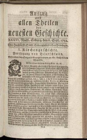 XXXVI. Nachlese. Coburg, den 6. Sept. 1752.