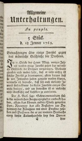 5 Stück. d. 18. Jenner 1769.