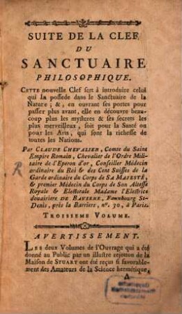 Discours Philosophique Sur Les Trois Principes, Animal, Végétal Et Minéral Ou La Suite De La Clef Qui Ouvre Les Portes Du Sanctuaire Philosophique, 3