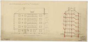 Wohnhausbebauung Weißenburger Straße Ecke Jägerstraße für Schüttel, Berlin-Spandau: Ansicht und Schnitt 1:100