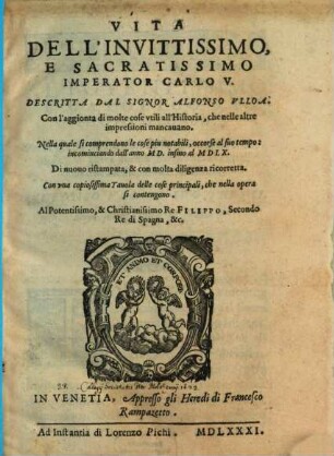 La Vita Dell'Invitissimo, E Sacratissimo Imperator Carlo V.