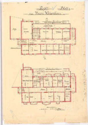 Vinzenz-Waisenhaus (mit Stallgebäude), Dortmund: Grundrisse Keller und Parterre 1:50 (Blatt 1)