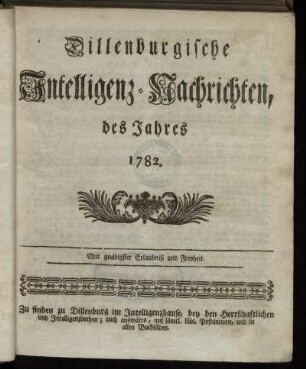 1782: Dillenburgische Intelligenz-Nachrichten, des Jahres 1782