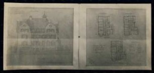Siechenhaus, Tichau in Oberschlesien Aufriss der Südostseite, drei Grundrisse: Kopie Nr. 665 von F 14239