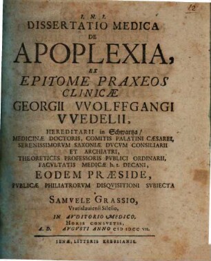 Dissertatio Medica De Apoplexia