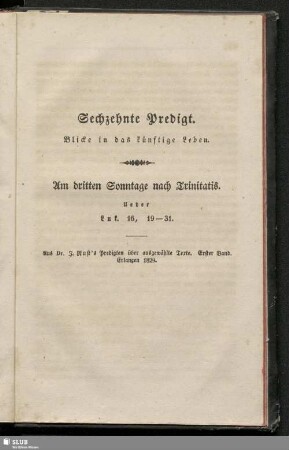 Sechzehnte Predigt. Blicke in das künftige Leben