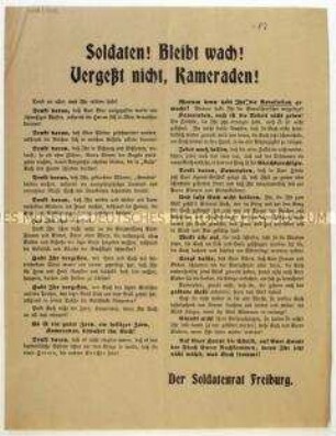 Aufruf des Freiburger Soldatenrates an Soldaten zur Unterstützung der Revolution