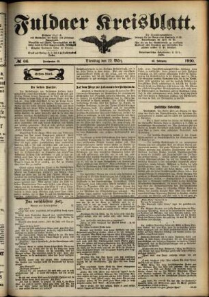 Erste Ausgabe vom Dienstag, den 22. März 1910.