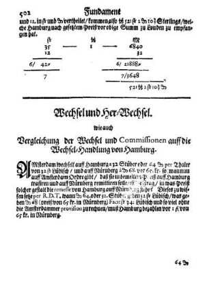 Wechsel und Her-Wechsel. wie auch Vergleichung der Wechsel und Commissionen auff die Wechsel-Handlung von Hamburg.