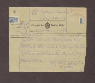 Telegramm von Offizier Kursus; Befehl von Ludwig Haas zur Rückkehr der Truppen
