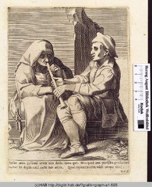 Blinder Mann und Flöte spielende Frau.