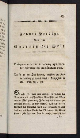 253-278, Zehnte Predigt. Von den Maximen der Welt.