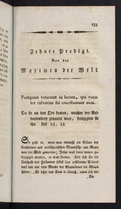 253-278, Zehnte Predigt. Von den Maximen der Welt.