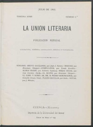 Número I, Julio de 1903