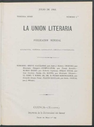 Número I, Julio de 1903