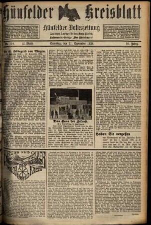 Zweite Ausgabe vom Samstag, den 21. September 1929.