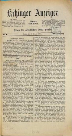 Kitzinger Anzeiger. 1882,1/6 = Jg. 15