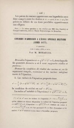 Concours d'admission a l'Ècole Spéciale Militaire (Année 1877).