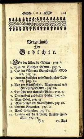 Verzeichniß der Gedichte.
