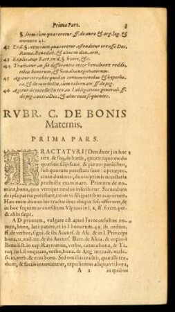 Rubr. C. De Bonis Maternis. Prima Pars.