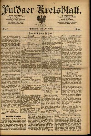 Erste Ausgabe vom Samstag, den 20. April 1895.
