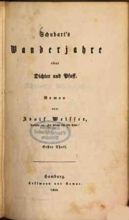Schubart's Wanderjahre oder Dichter und Pfaff : Roman, 1