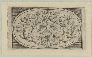 Dosendeckel mit Schweifgroteske auf gepunztem Grund, Blatt 10 aus einer Folge von Dosendeckeln