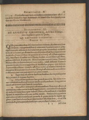 Exercitatio VI. De Appetitu Eiusdemque Affectibus ...