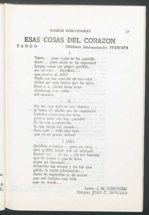 Esas cosas del corazón : Tango. - Editoriciones internacionales Fermata