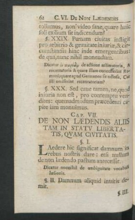 Cap. VII. De Non Laedendis Aliis Tam In Statu Libertatis, Quam Civitatis